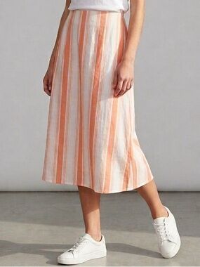 Olivia James The Label 100% Cotton Sarah Skirt in Coral Stripe BNWT Sz Small